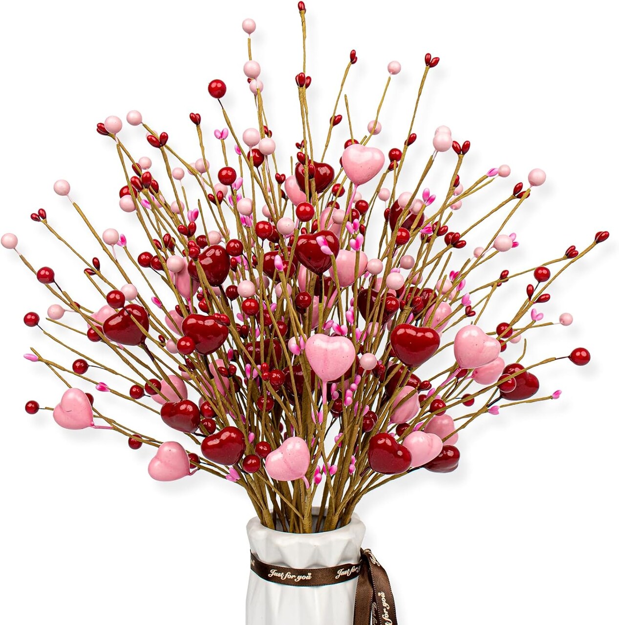 Pink Heart Decorations 24 Pack Red Heart Picks 17 Inch Berry Stems